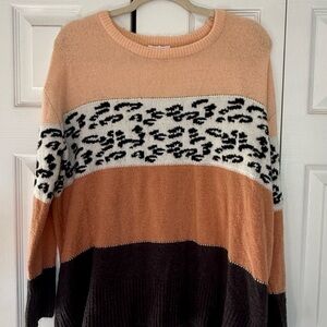 Pink Lily Color Block Leopard Sweater